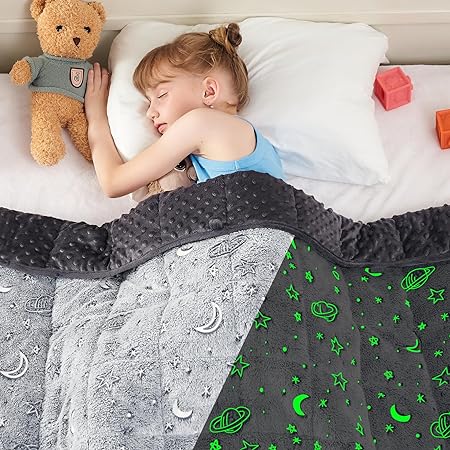 yescool Weighted Blanket Kids (36"x48", 5lbs) Weighted Lap Blanket, Toddler Glow in The Dark Heavy Blanket for Sleeping, Warm Soft Sherpa Minky Throw Blanket Perfect for 40-60lbs, Grey Star