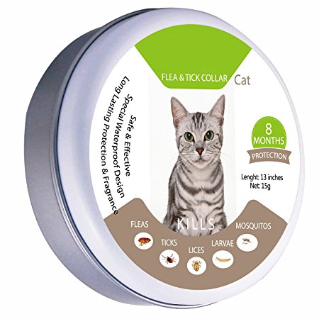 Fully Adjustable Flea and Tick Collar for Cats Waterproof Treatment Fleas Ticks Mosquitoes Insects (8months, 13inches)