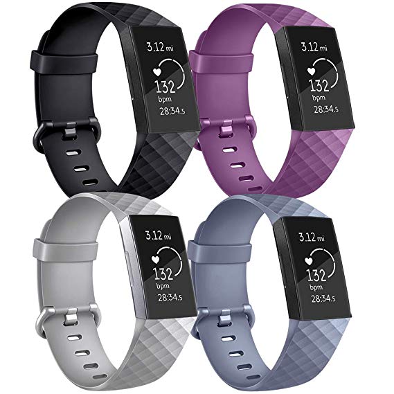 Vancle Silicone Bands Compatible with Fitbit Charge 3 Bands for Women Men, Rose Gold Silver Sport Wristbands for Fitbit Charge 3/Fitbit Charge 3 SE