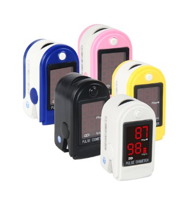 Fingertip Pulse Oximeter Blood Oxygen Saturation Monitor with Carrying Case, Batteries, Silicone cover and Lanyard - Concord Basics available in 5 colors