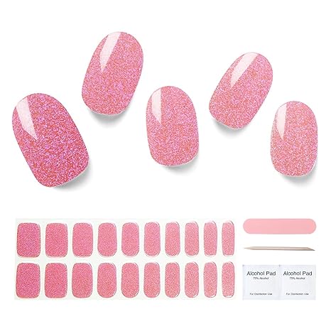 Semi Cured Gel Nail Strips, 20 pcs Gel Nail Stikers, Gel Nail Wraps Semi Cured, Salon-Quality, 2 Weeks Long Lasting