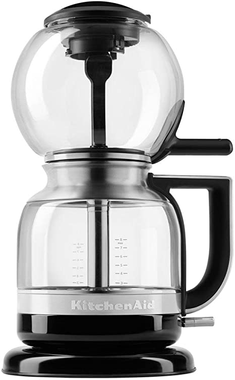 Coffee Brewer 8-Cup Featuring Magnetic Locking Seal, Glass Construction with Stainless Steel Siphon Tube in Onyx Black