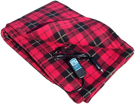 Car Cozy 2 - 12-Volt Heated Travel Blanket (Red Plaid, 58" x 42") with Patented Safety Timer by Trillium Worldwide