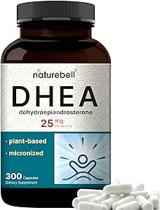 NatureBell DHEA 25mg, 300 Capsules | Micronized Grade for Better Absorption – Plant-Based DHEA Source – Supports Energy Levels & Healthy Aging for Men and Women – Non-GMO