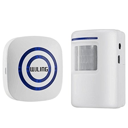 WJLING Wireless Driveway Alert: Infrared Motion Sensor Door Bell Alarm Chime with 1 Receiver and 1 Sensor -38 Chime Tunes - LED Indicators