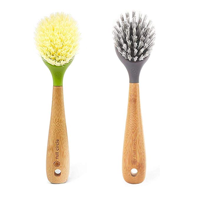 Full Circle Dish Brush Set - Be Good Dish Brush and Tenacious C Cast Iron Scrubber Brush