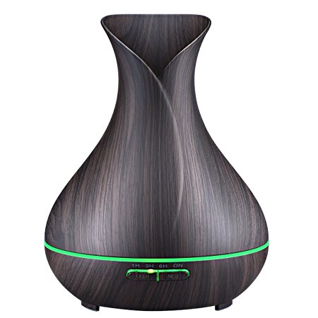 Homasy 400ML Essential Oil Diffuser, Ultrasonic Aromatherapy Cool Mist Humidifier with 14 -Color LED Light, Wood Grain Design, 4 Timer Settings for Office, Kids’ Room, Spa