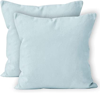 Encasa Homes Cushion Covers 2pc set (60 x 60 cm) - Ice Blue - Solid Dyed Cotton Canvas, Decorative Large Square Colourful Washable Throw Pillow Cases for Living Room, Sofa, Bedroom, Home & Hotel