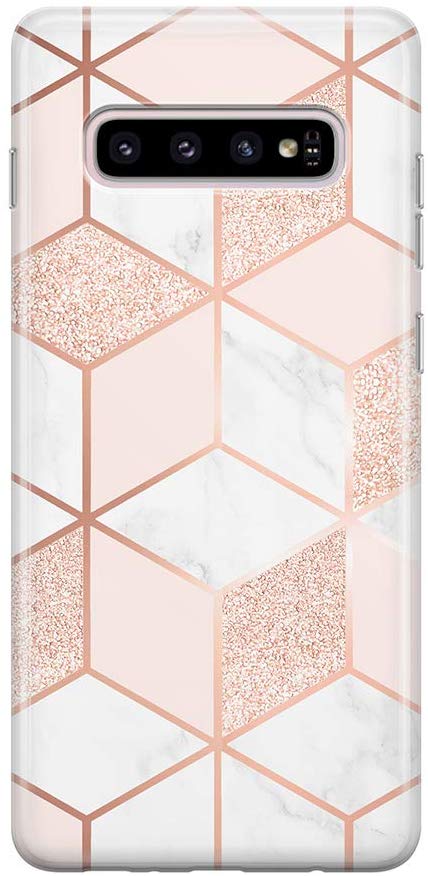uCOLOR Case Compatible with Galaxy S10 Plus Cute Protective Rose Gold Glitter Pink White Marble Soft Flexible TPU Silicone Shockproof Cover Compatible with Galaxy S10 (6.4”