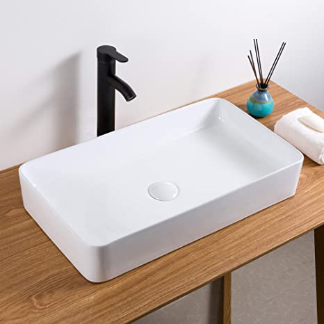 Ruvati 24 x 16 inch Bathroom Vessel Sink White Rectangular Above Counter Porcelain Ceramic - RVB2416