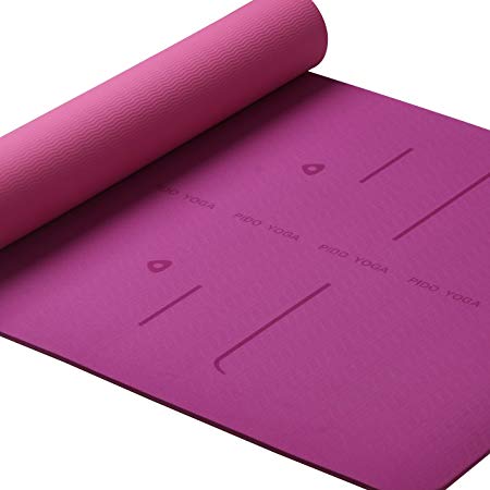 WWWW PIDO Yoga Mat SGS Certified TPE Eco Friendly Non Slip Exercise Mat with Body Alignment System with Carrying Strap and Bag,72"x26" Extra 1/4" for Yoga Pilates