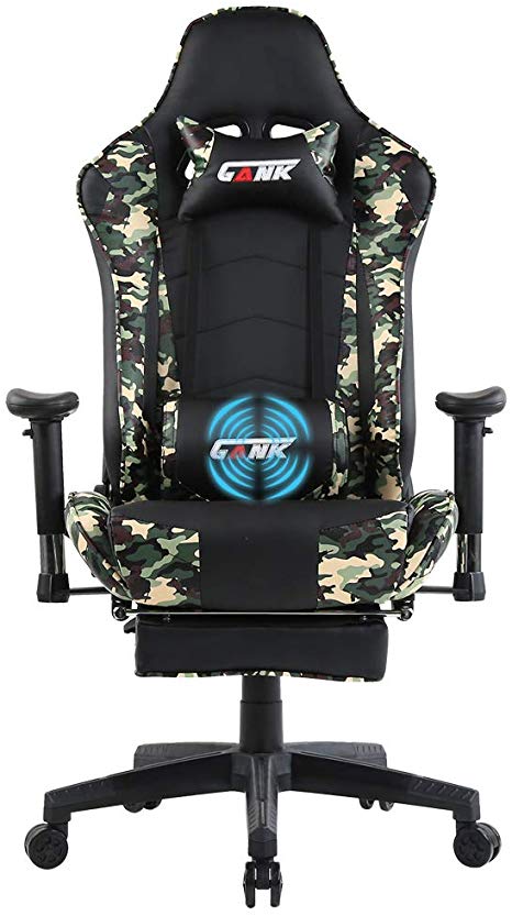 GANK Gaming Chair Large Size Racing Office Computer Chair High Back PU Leather Swivel Chair with Adjustable Massage Lumbar Support and Footrest (Camouflage)