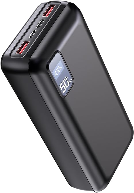 Power Bank 50000mAh Fast Charging 22.5W 3 Outputs 2 Inputs LED Display USB C External Mobile Phone Compact High Capacity Portable Charger Large Power Banks for iPhone Samsung iPad Travel Camping