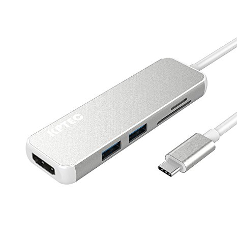 USB C Hub, KPTEC 5-in-1 USB C (Thunderbolt 3 Compatible) to HDMI 4K Adapter with 2 USB 3.0 Ports SD/TF Card Reader MacBook Pro 2016/2017, HP Spectre X360/Dell XPS,Samsung Galaxy S8 and more - Silver