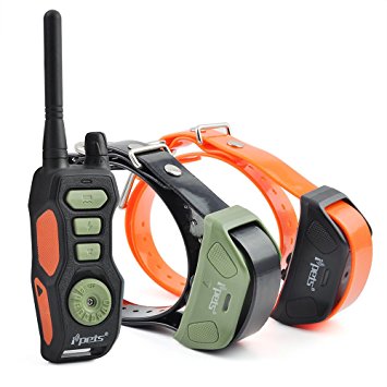 Ipets Pet618 880 Yards E-collar Rechargeable and Waterproof Training Shock Electric Collar with Remote and Vibrating for Small or Large Dogs Safe Electronic Trainer (for 2 dogs)