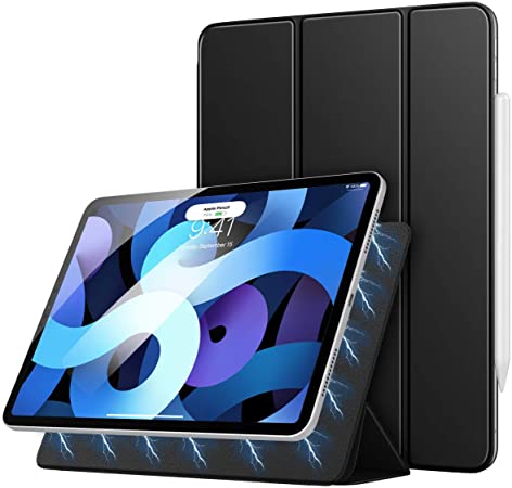 MoKo Smart Folio Case Fit iPad Air 4th Generation 2020 iPad 10.9 2020 - [Support Apple Pencil Charging] Slim Lightweight Smart Shell Stand Cover, Strong Magnetic Adsorption, Auto Wake/Sleep,Black