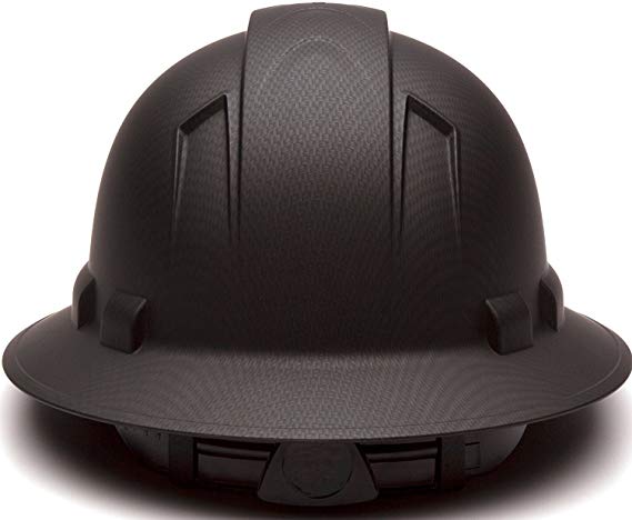 Full Brim Hard Hat, Adjustable Ratchet 4 Pt Suspension, Durable Protection safety helmet, Graphite Pattern Design, Black Matte, by Tuff America