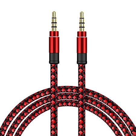 SDTEK Extra Long 3 Metres Red Braided Aux Audio Cable Jack Stereo 3m 3.5mm Cable for iPhones, iPods, iPads, Samsungs, Tablets, Car, Phones