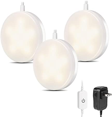 LE LED Under Cabinet Lighting Kit, 510lm Puck Lights, 3000K Warm White, Under Counter Lighting, Stick On Lights, for Kitchen, Closet Lights, Set of 3