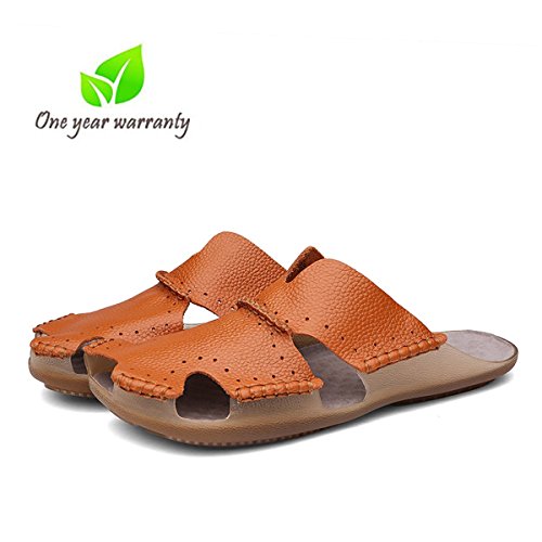 Aliwendy Leather Sandals Mens Casual Slides Non-Slip Outdoor Sports Summer Beach Closed Toe Shoes