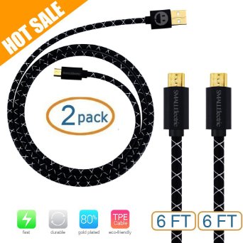 Smallelectric 2-pack Aluminum Alloy Micro USB Cables 6ft High Speed USB 20 a Male to Micro B Sync and Charge Cables for Android Samsung Htc Motorola Nokia and More Black