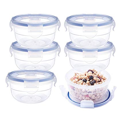 6 Pack Baby Food Storage Containers Bowls (10.1oz), Airtight Snap Locking Lids, Reusable and BPA Free Plastic Meal Prep Containers for Kids, Microwave Freezer Safe