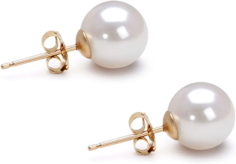 AAAA White Akoya Cultured Pearl Earrings Stud 14K Gold Settings Earrings Stud for Women - Orien Jewelry