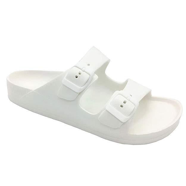 FUNKYMONKEY Women's Comfort Slides Double Buckle Adjustable EVA Flat Sandals