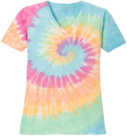 Joe's USA Koloa Ladies Colorful Tie-Dye V-Neck Tees in 10 Colors Sizes: XS-4XL