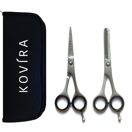Kovira - Professional Hairdressing Barber Hair Cutting and Thinningtexturizing Scissorsshears Set - 65 Overall Length - Razor Sharp Japanese Stainless Steel and Fine Adjustment Tension Screw