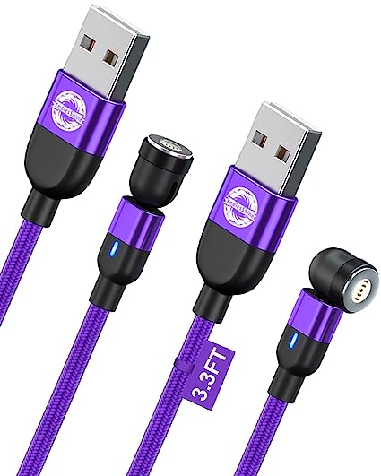 EndlesShine Magnetic Charging Cable(Not Including Magnetic Tips) [ 2-Pack], 540° Rotating Magnetic Phone Charger Cable with 3A Fast Charging Data Sync, Nylon-Braided Cords (Purple 3.3 FT)