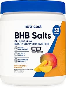 Nutricost BHB Salts Drink Mix (30 Servings, Peach Mango Flavored) (5G BHB Per Serving) - 0G Total Sugars, Vegetarian Product