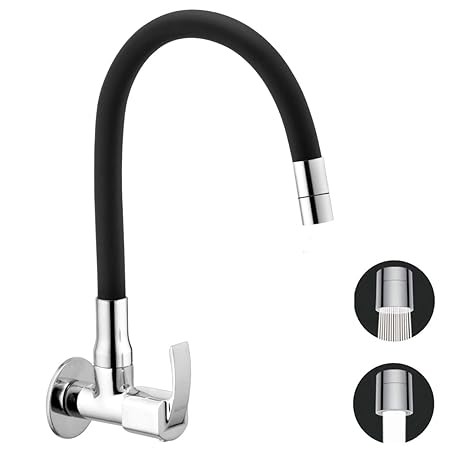 ALTON QBA9066 Brass, Sink Cock with Flexible Swivel Spout, Black & Chrome Finish (Dual Flow)