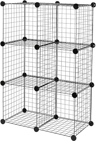 Amazon Basics 6-Cube Wire Grid Stackable Storage Shelves, 12 x 12-Inches, Black