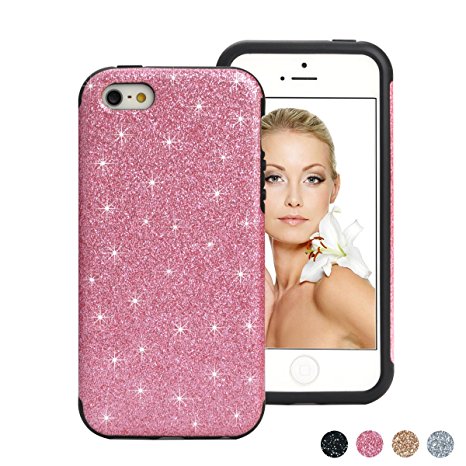 iPhone SE Case, iPhone 5S Case, HESPLUS Glitter Bling Sparkle [Anti-Shock] [Scratch Resistant] Soft Gel Flexible TPU Case for Apple iPhone SE / iPhone 5S / iPhone 5 - Pink