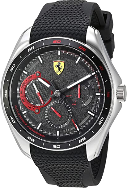 Ferrari Men's SPEEDRACER Stainless Steel Quartz Watch with Silicone Strap, Black, 22 (Model: 0830683)