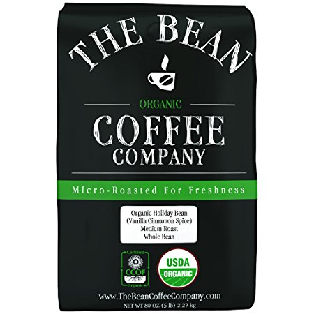 The Bean Coffee Company Organic Holiday Bean (Vanilla Cinnamon Spice), Medium Roast, Whole Bean, 5-Pound Bag