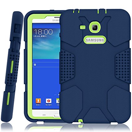 Samsung Galaxy Tab E Lite 7.0 Case, Galaxy Tab 3 Lite 7.0 Case, Hocase Rugged Heavy Duty Kids Proof Protective Case for SM-T110 / SM-T111 / SM-T113 / SM-T116 - Navy Blue / Fluorescent Green