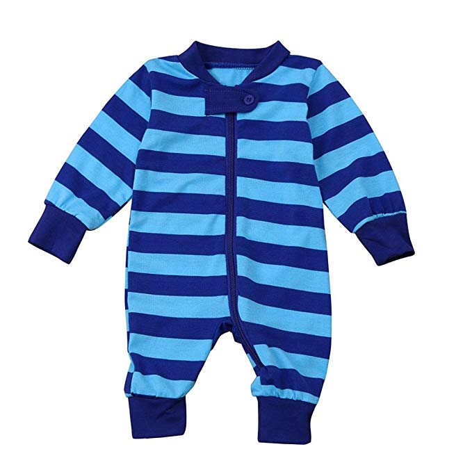 LNGRY Toddler Infant Baby Long Sleeve Striped Romper Jumpsuit Pajamas Outfits