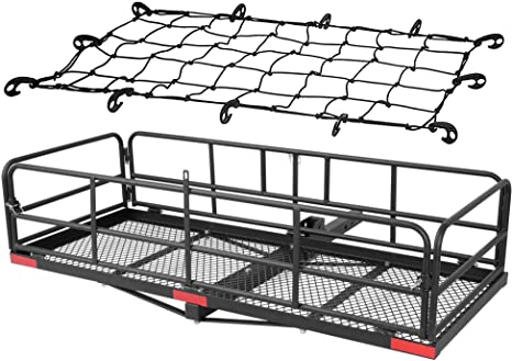 ARKSEN Foldable 60"x 24"x 14" Luggage Basket With Cargo Net Trailer Hitch Carrier Fit 2" Receiver, 500 lbs Capacity