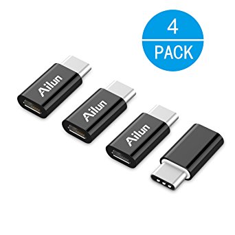 Type C Adapter,Micro USB to USB C Adapter,[4 Pack],by Ailun,Data Syncing and Charging for MacBook,ChromeBook Pixel,Samsung S8/S8   & More Type-C Cable Supported Devices [Black]