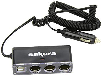 Sakura SS5105 Socket Extension, 3 x 12V Sockets Plus 2 x USB - Black