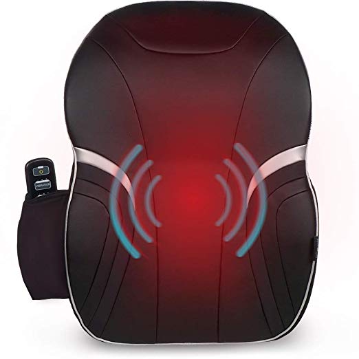 Air Compression Massage Cushion | Lumbar Support and Massage with Vibration and Soothing Heat for Home, Office and Car | Remote Controlled, Portable | Auto Adapter Included | Black