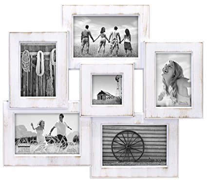 Malden International Designs Berkshire Beveled Wall Collage Picture Frame, 6 Option, 3-4x6 & 2-3x5 & 1-3x3, White