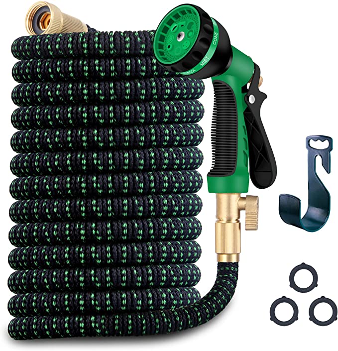 WDFZONE Expandable Garden Hose Expand from 17 to 50 Feet, Upgraded Collapsible Flexible Water Hose with 8 Function Spray Nozzle, Durable 3-Layers Latex Core with 3/4" Solid Brass Fittings