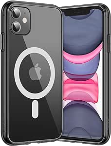 JETech Magnetic Case for iPhone 11 6.1-Inch Compatible with MagSafe Wireless Charging, Shockproof Phone Bumper Cover, Anti-Scratch Clear Back (Black)