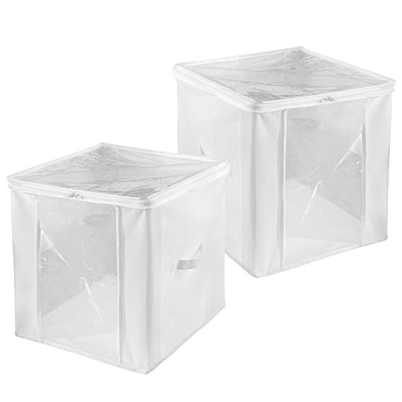 InterDesign Non-Woven Fabric Foldable Storage Zipper Cubes for Clothing, Linens  Pack of 2, White