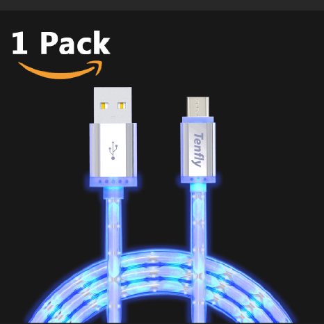 Tenfly Premium LED Glow in Dark High Speed USB 2.0 A Male to Micro USB B Cable Charge & Sync Cord for Android (Android*1 pack)