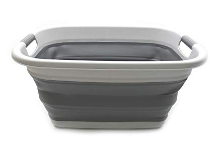SAMMART Set of 2 Collapsible Plastic Laundry Basket - Foldable Pop Up Storage Container/Organizer - Portable Washing Tub - Space Saving Hamper/Basket (2, Light Grey)