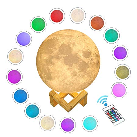 Gahaya 16 Colors 【Seamless】 Moon Lamp, 【Remote】 & Touch Control, Unibody Forming 3D Printed, PLA material, USB Recharge, Diameter 7.1"/18cm